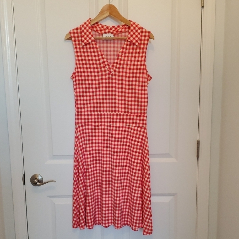 "Leota" Wrap Dress With Orange, Hot Pink, White Checker Design Size Large